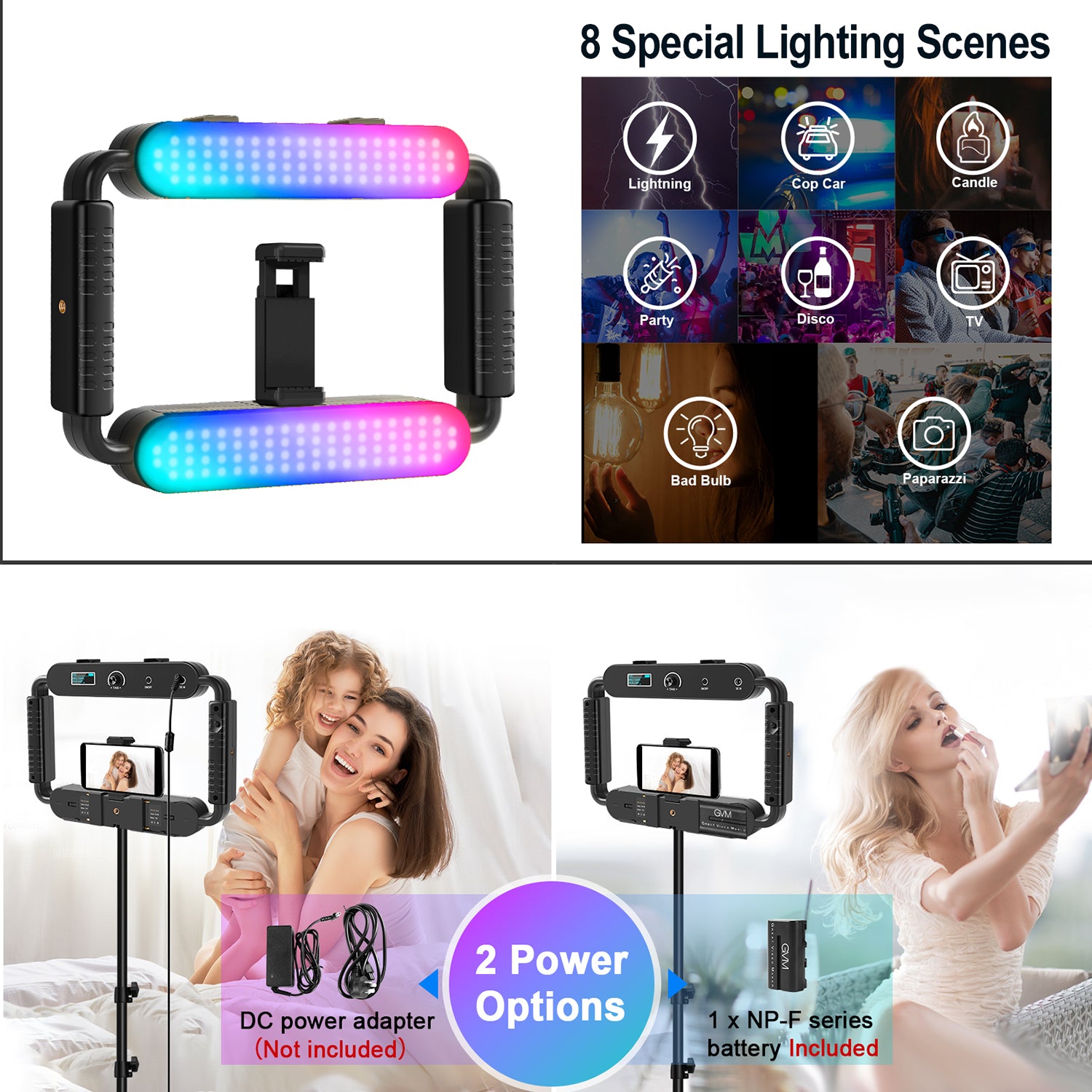 Gvm TL15rRS On Camera Rgb Led Video Light(BOGO)(Add 2 lights to cart)