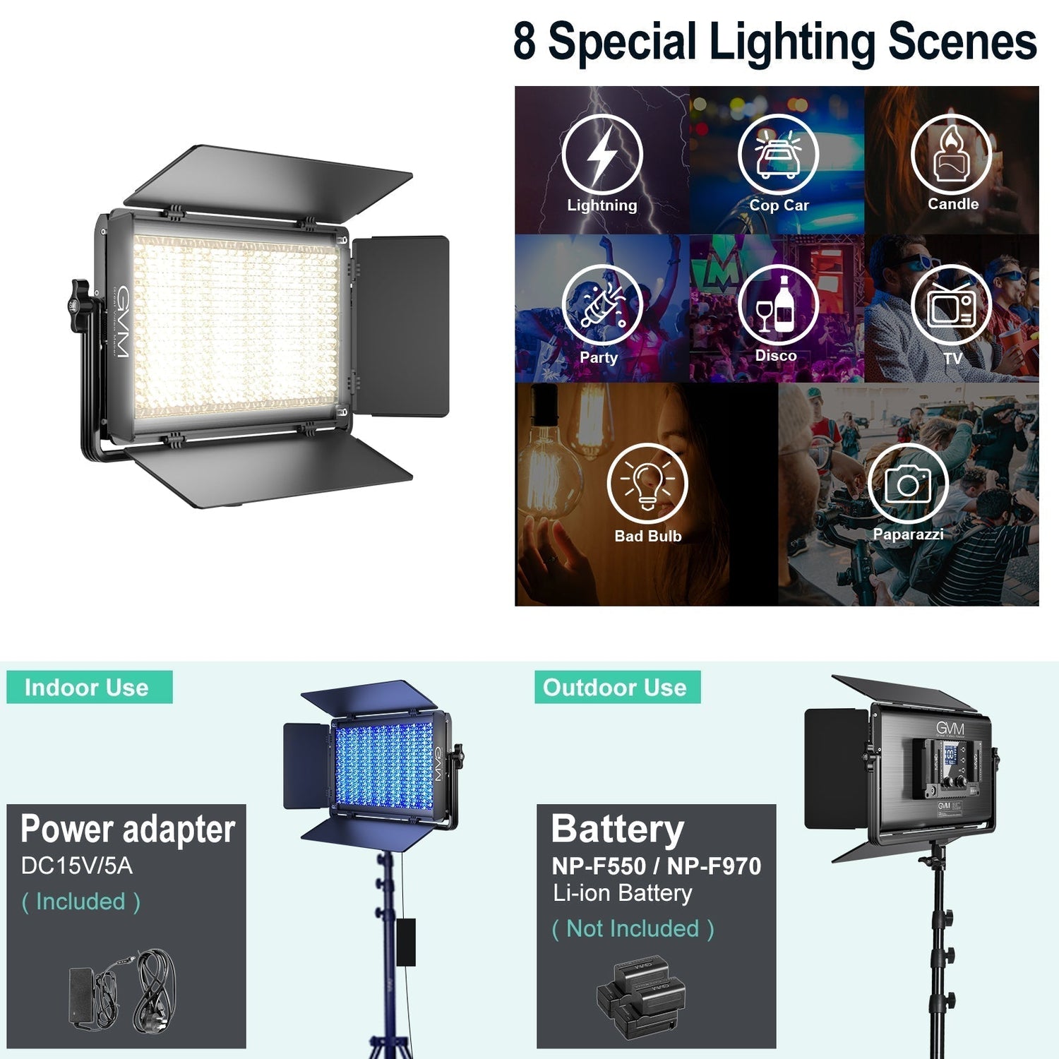 GVM-1500D 75W Powerful Bi-color and RGB Video Panel Light 3 kits - GVMLED