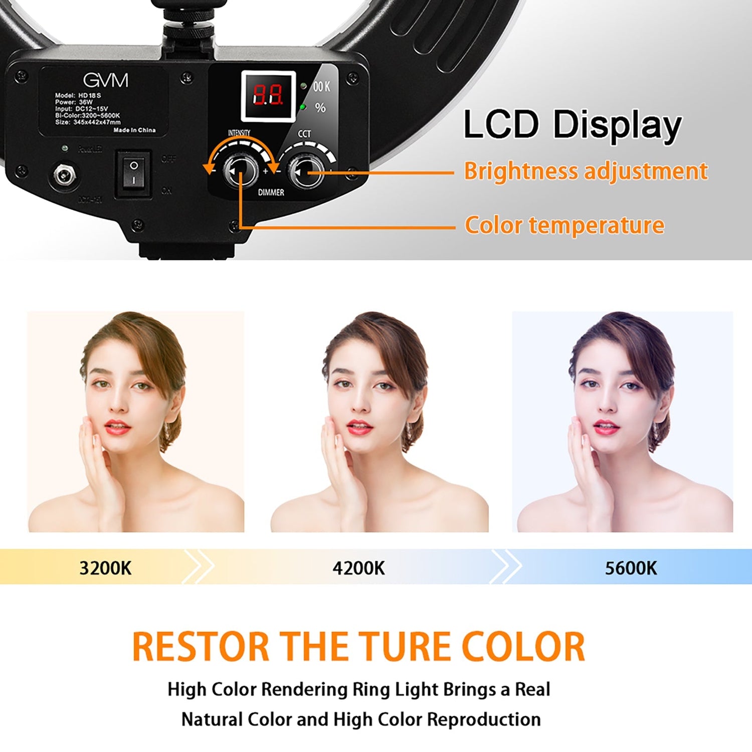 GVM-18S 55W High Power Bi-Color LED Ring Light Kit (18