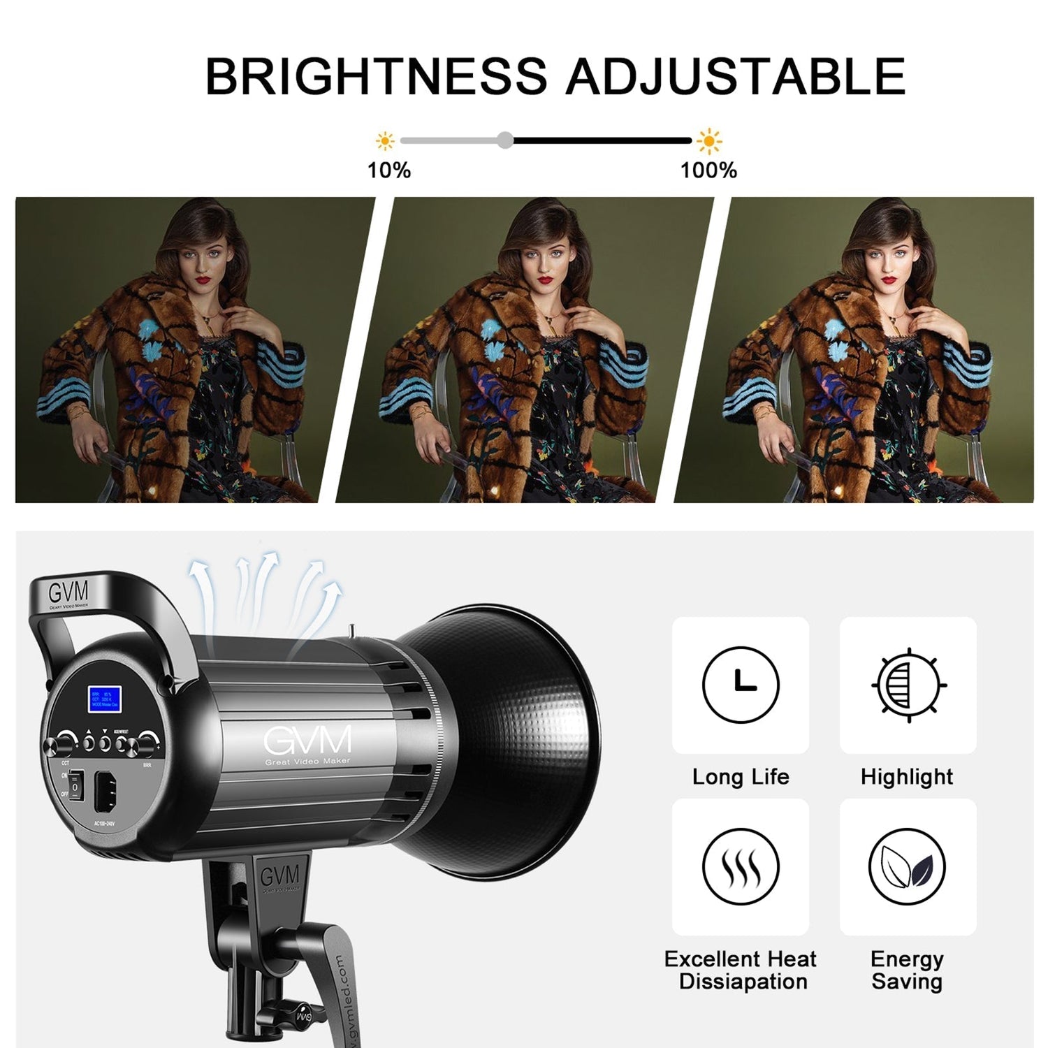 GVM-G100W 90W High Power LED Spotlight Bi-Color Studio Lighting Kit with Lantern Softbox - BOGO - GVMLED
