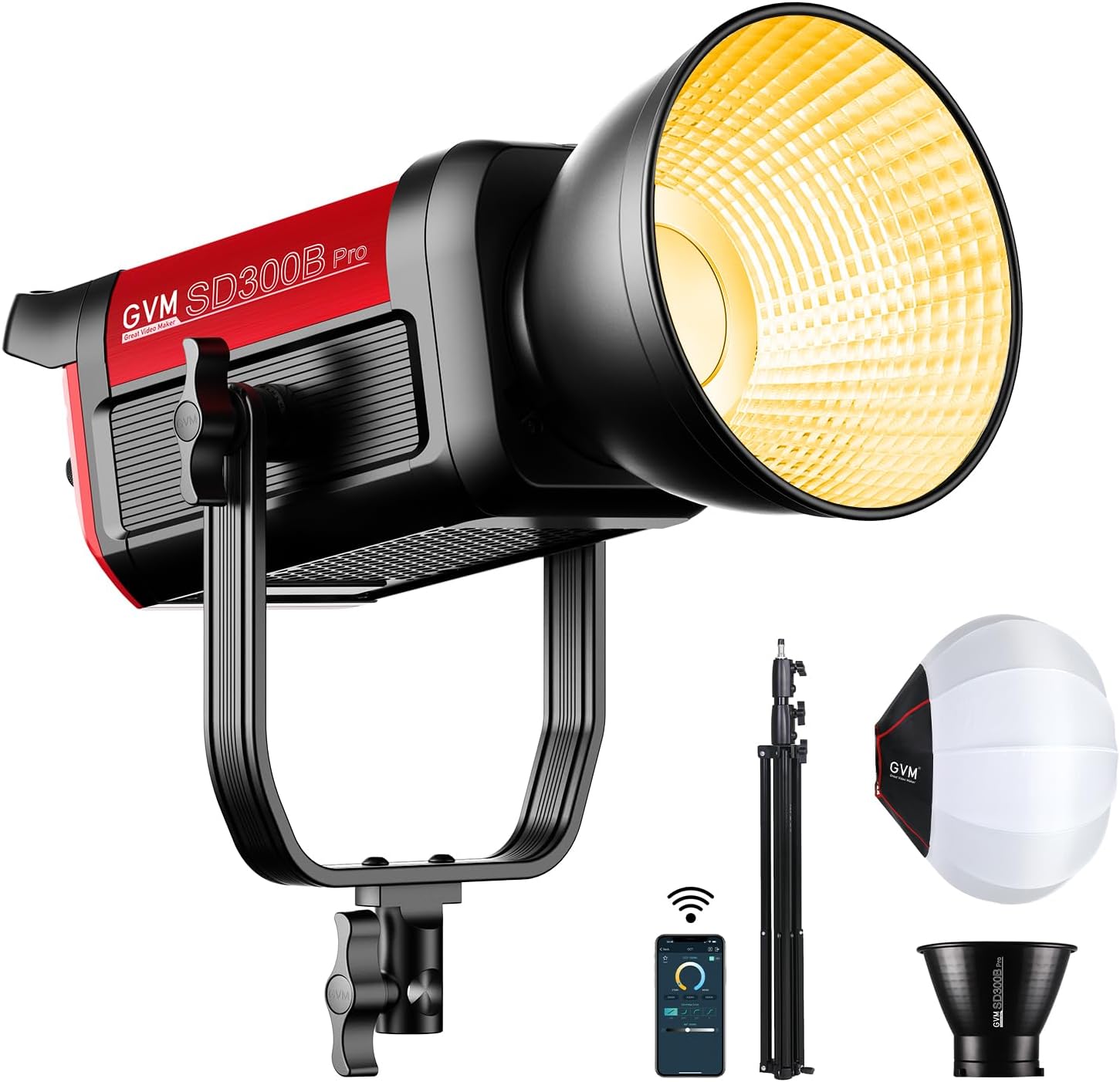 GVM PRO - SD300B 300W Bi - Color Monolight V - mount Mesh Bluetooth（Includes Free: GVM - YG60SP） - GVM