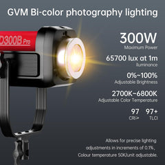 GVM PRO - SD300B 300W Bi - Color Monolight V - mount Mesh Bluetooth（Includes Free: GVM - YG60SP） - GVM