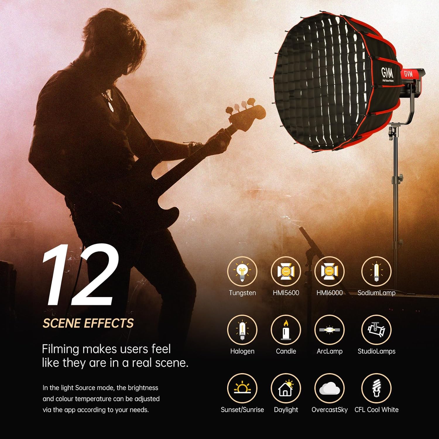 GVM PRO - SD300B 300W Bi - Color Monolight V - mount Mesh Bluetooth（Includes Free: GVM - YG60SP） - GVM