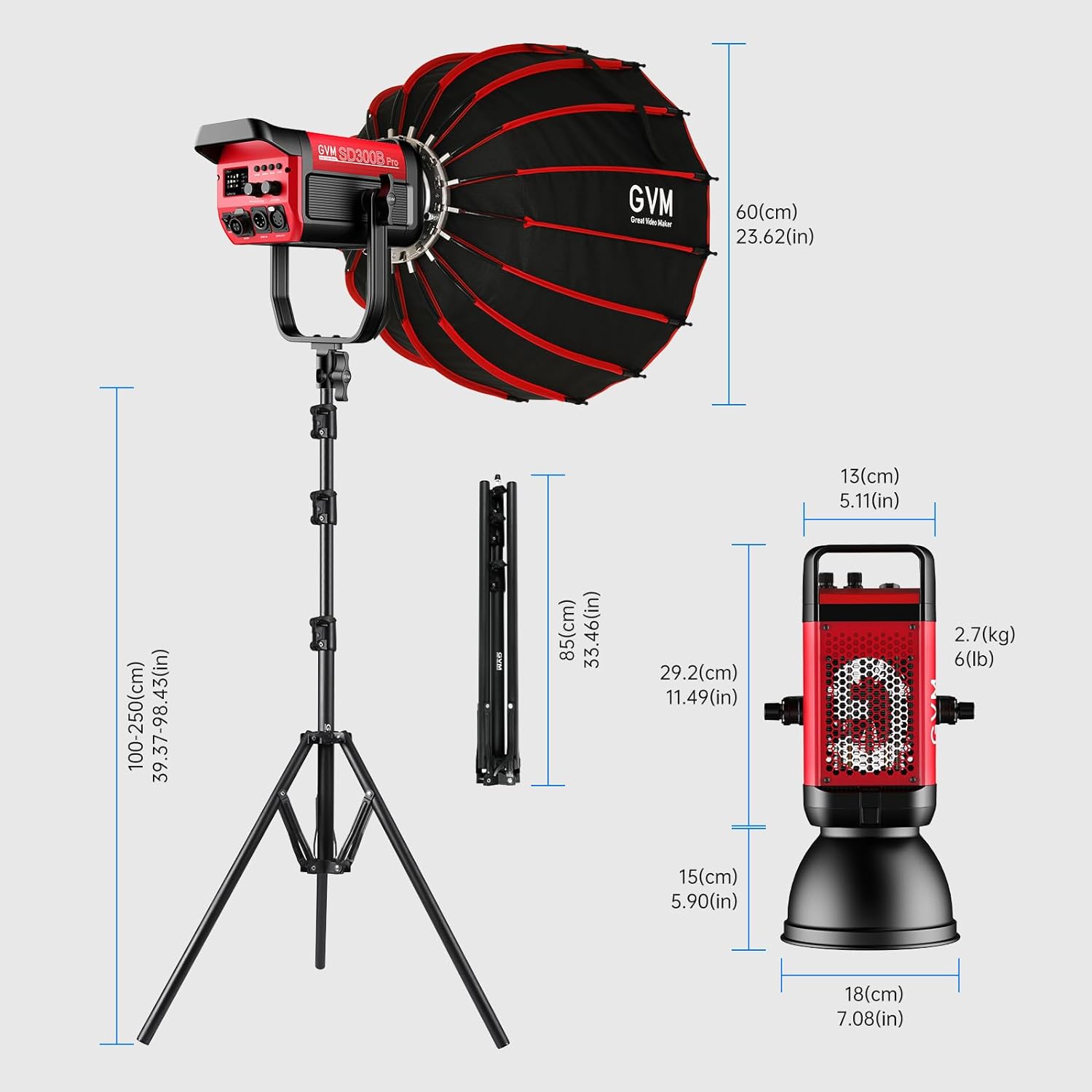 GVM PRO-SD300B 300W Bi-Color Monolight(V-mount && Mesh Bluetooth) - GVM