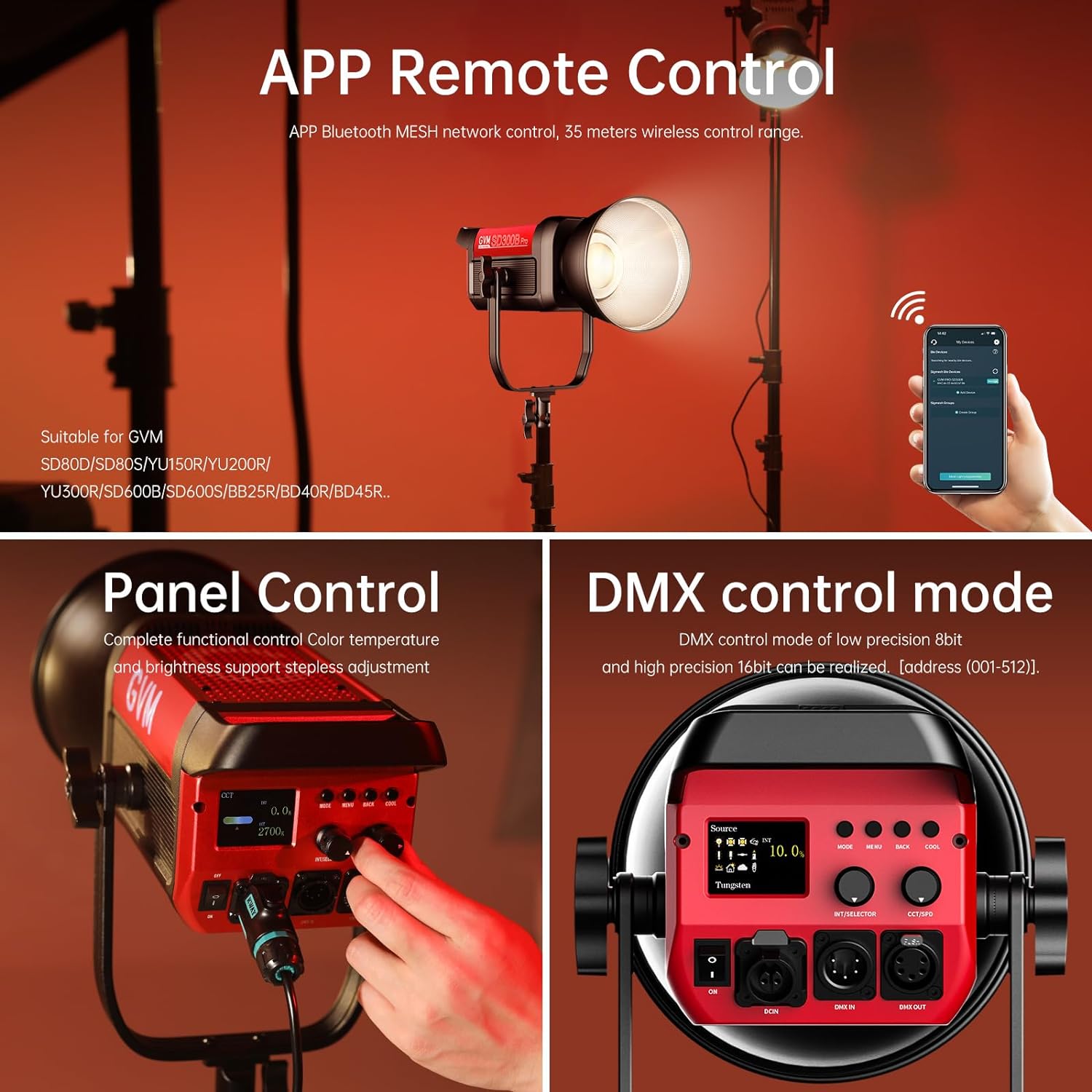 GVM PRO-SD300B 300W Bi-Color Monolight(V-mount && Mesh Bluetooth) - GVM