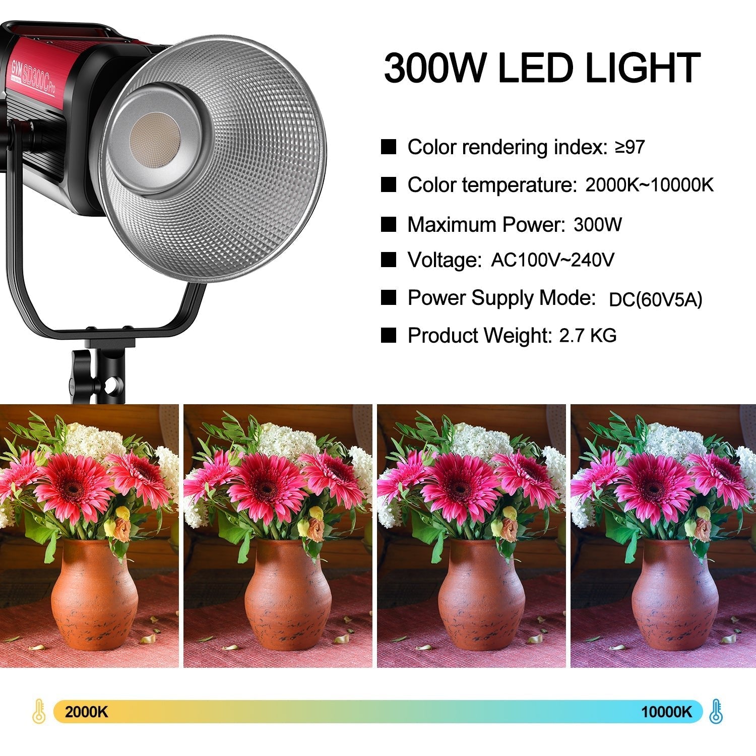 GVM PRO SD300C 300W High Power RGB&Bi-Color Monolight - GVMLED