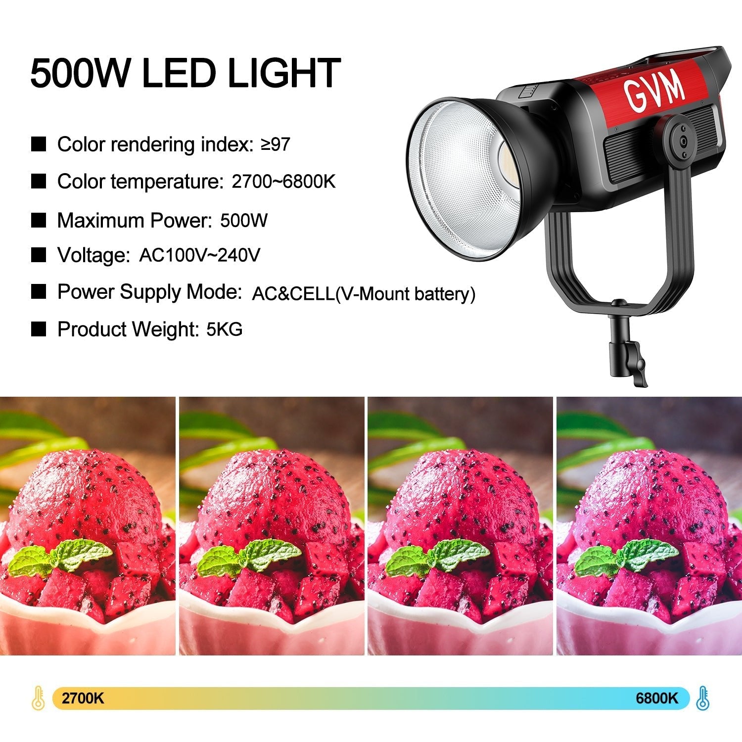 GVM PRO-SD500B 500W Bi-Color Monolight(V-mount && Mesh Bluetooth)(Shipping July 10) - GVMLED